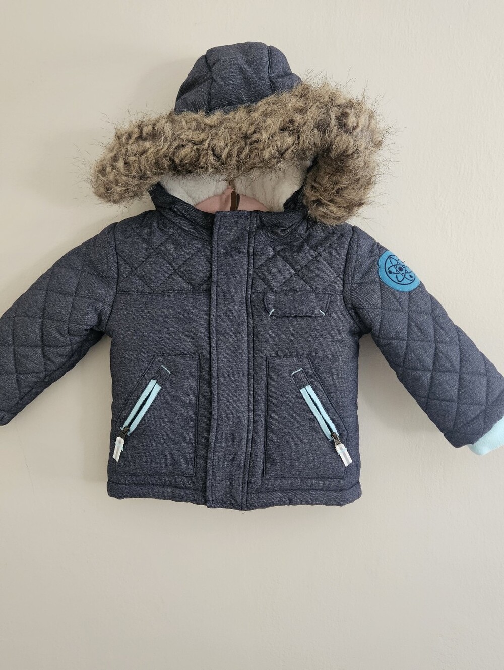 Cat & Jack Heavyweight Parka Coat Hooded Toddler 12 Months Gray Faux Fur Collar